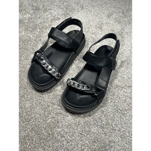 Women's Black Platform Sandals Chain Strap Size 6.5-7 Casual Trendy